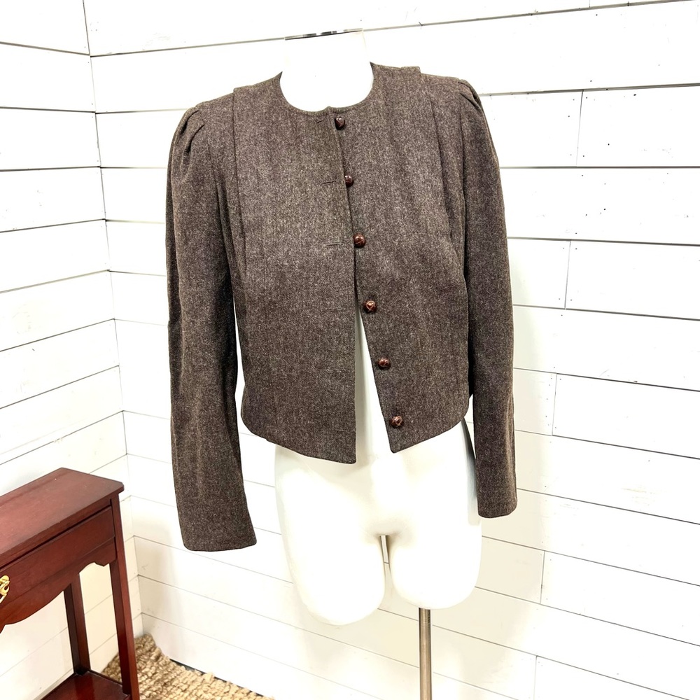Vintage wool jacket brown tweed retro size 9